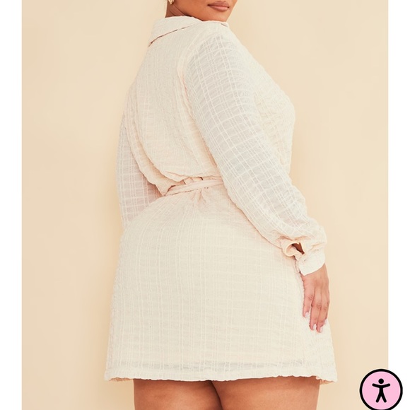 PLT Plus Cream Textured Tie Waist Shirt Dress - Picture 8 of 8
